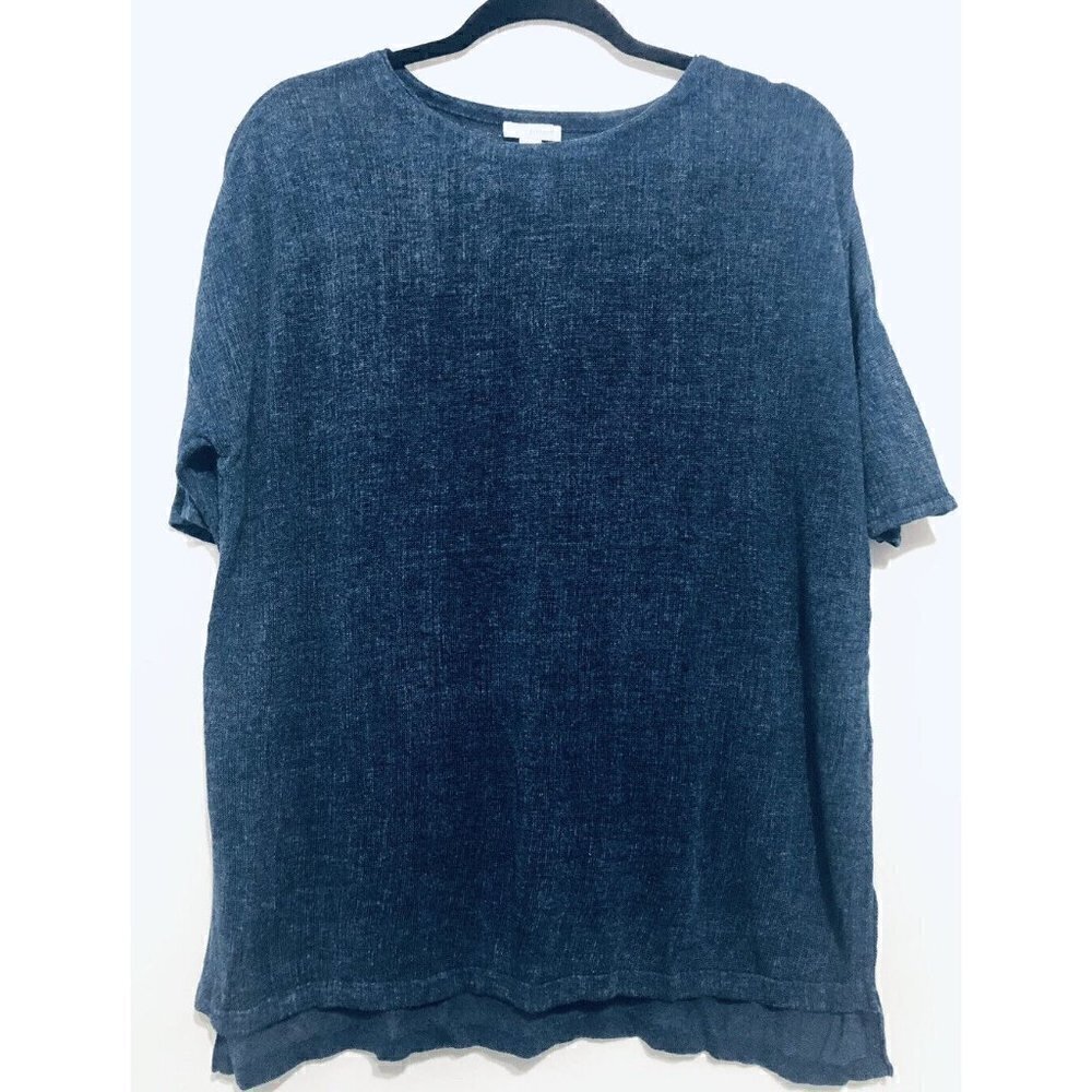 Purejill J Jill Linen Blend Semi-Sheer Blouse Tunic Boho Blue Womens Size Small